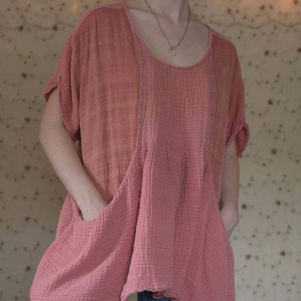 Pink Cotton Waffel Blouse/Tunic